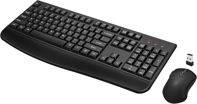 Wireless Keyboard and Mouse Combo, Full-Sized 2.4GHz Wireless Keyboard with Comfortable Palm Rest and Optical Wireless Mou...
