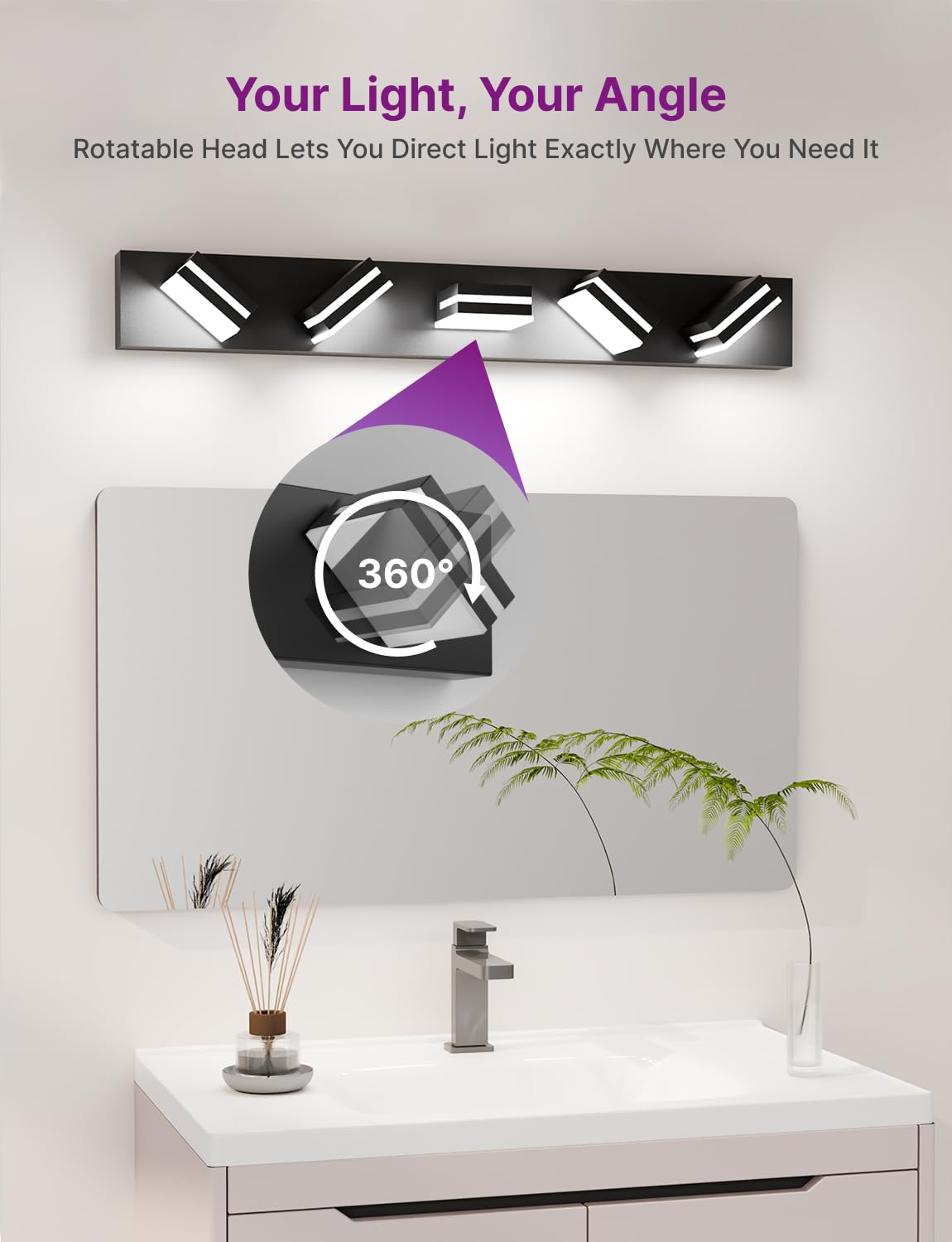 Likelgn 36 Vanity Light Over Mirror  5-Light Modern Bathroom Light Fixture With Rotatable Heads  5000K Daylight