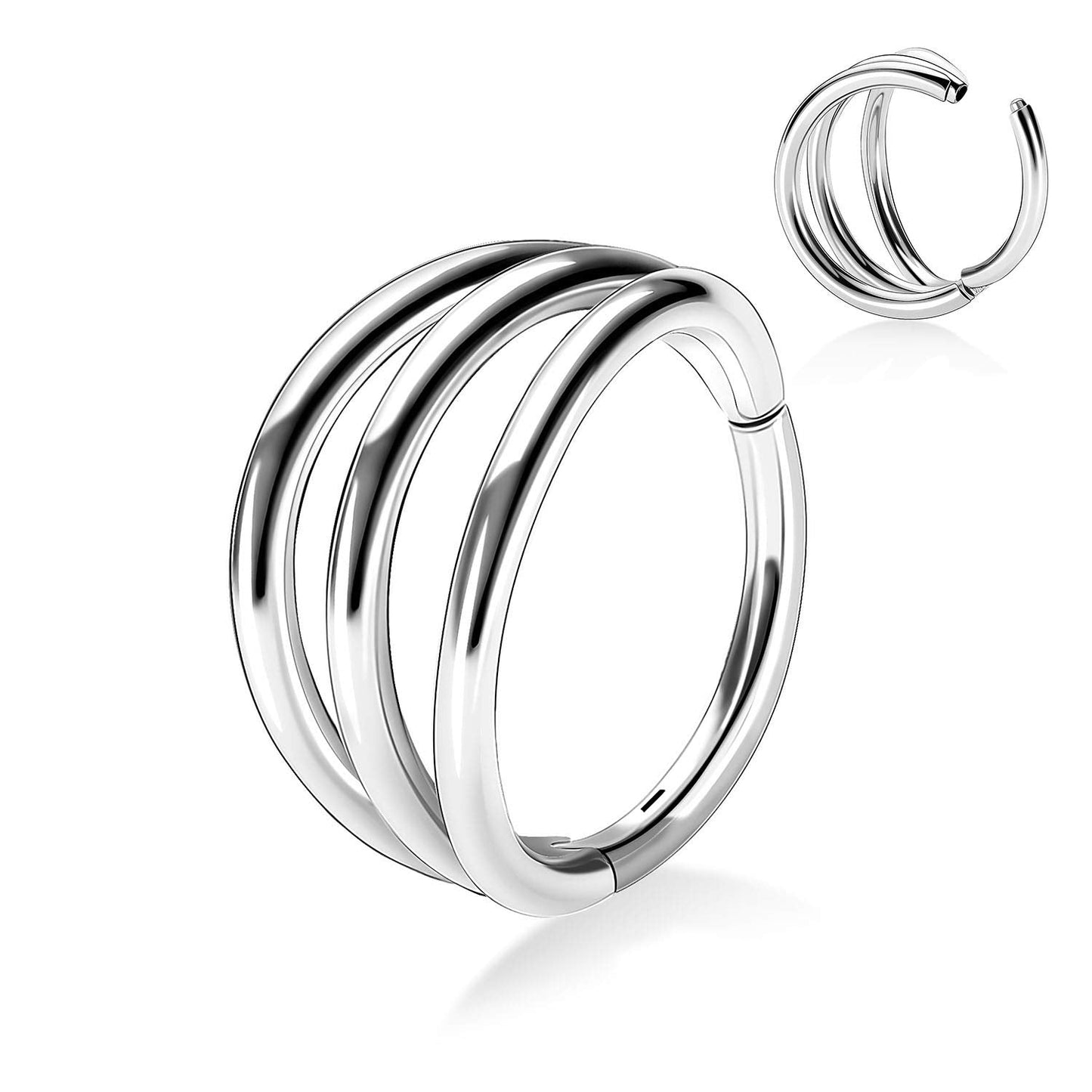 PEAKLINK 16G Conch Daith Piercing Triple Open Stacked Cartilage Conch Helix Earring Hoop 316L Surgical Steel Septum Nose Rings 1