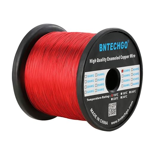 BNTECHGO 32 AWG Magnet Wire - Enameled Copper Wire - Enameled Magnet Winding Wire - 3.0 lb - 0.0078" Diameter 1 Spool Coil Red Temperature Rating 155℃ Widely Used for Transformers Inductors