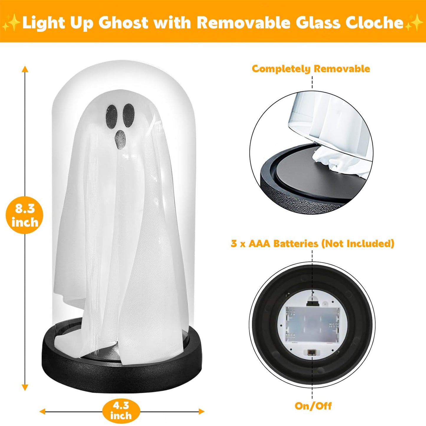 Sladpoem Light Up Ghost In Removable Glass Dome  Cute White Spirit Decoration For Winter Tabletop  Cozy Home Accent  Holiday Night Light For Mantel  Bedroom Or Office Decor