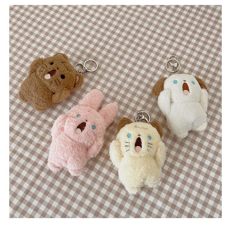 HSYHERE Men Women Creative Super Cute Funny Novelty Screaming Animal Cat Rabbit Bear Dog Keychain Keyrings, Soft Car Key Chain Key Ring Bag Pendant Decoration Doll Key Holder Strap -Bear