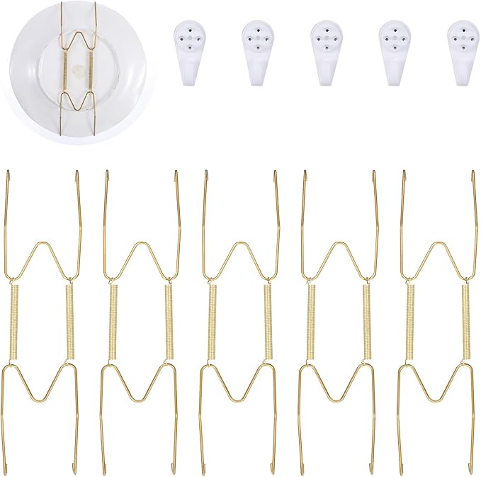 5 Pack Plate Hangers for The Wall Invisible Decorative Wall Plate Holders Stainless Steel Plates Walls Hanger Wire Plates Holder with Hooks for Display Platter Dish Various Sizes