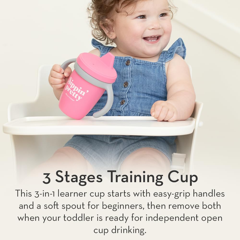 Bella Tunno Sippy Cup, Silicone Training Cup with Transition Handles for Infants, Toddlers & Kids, Babies 6-12 Months & Toddlers 1-3 Years, Boys & Girls, Sippin’ Pretty, 8 oz