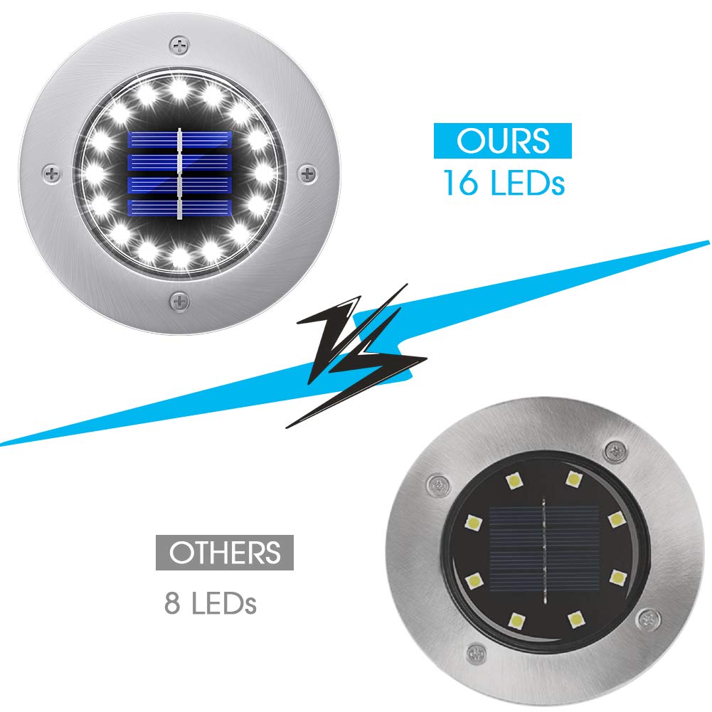 Nfesolar Solar Ground Lights - 16 Led Waterproof Disk Lights, 8 Pack, White For Pathway, Garden, Yard, Lawn, Driveway