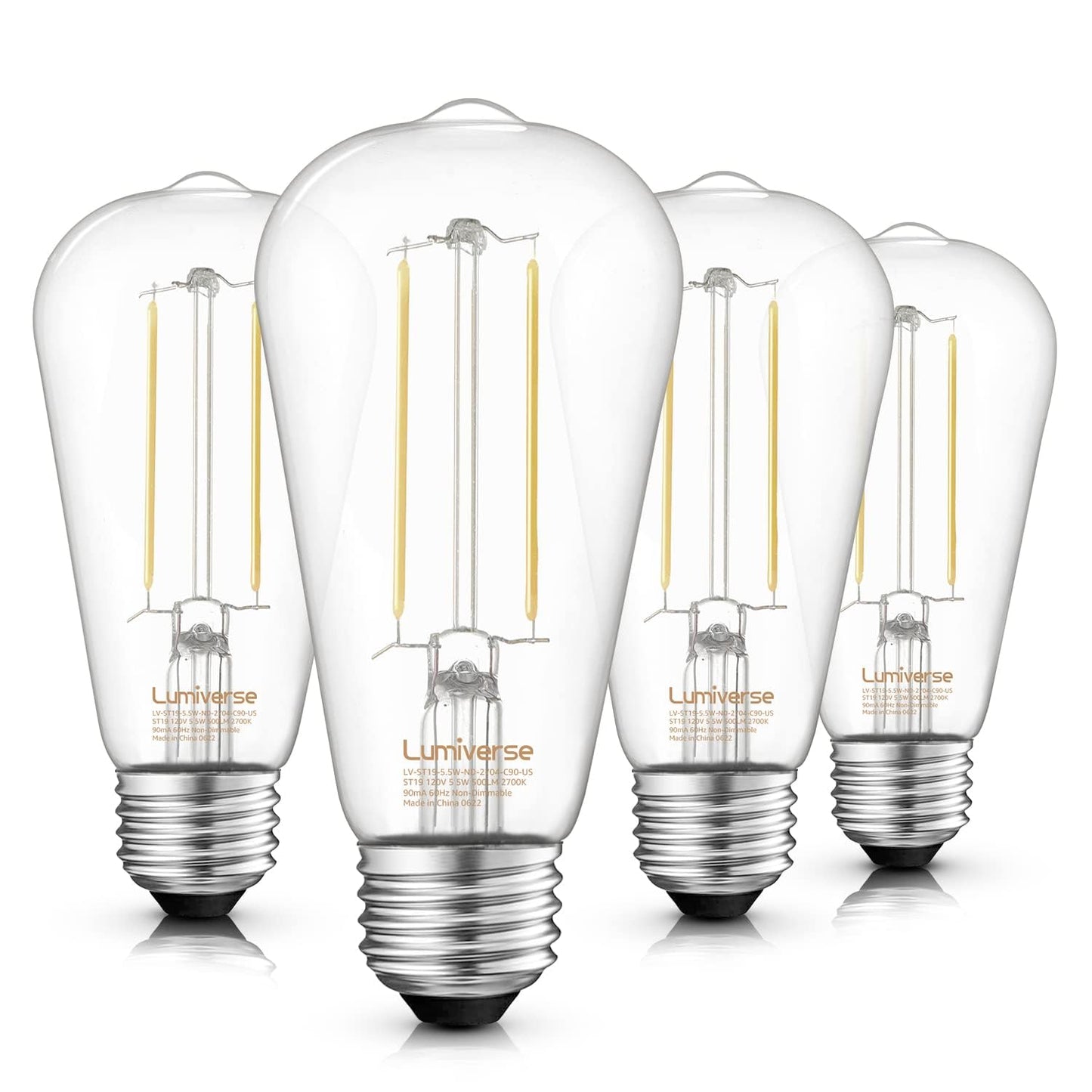 Lumiverse E26 Vintage Led Edison Bulbs, 5.5W (60W Equivalent), 2700K Soft White, Non-Dimmable, 4 Pack