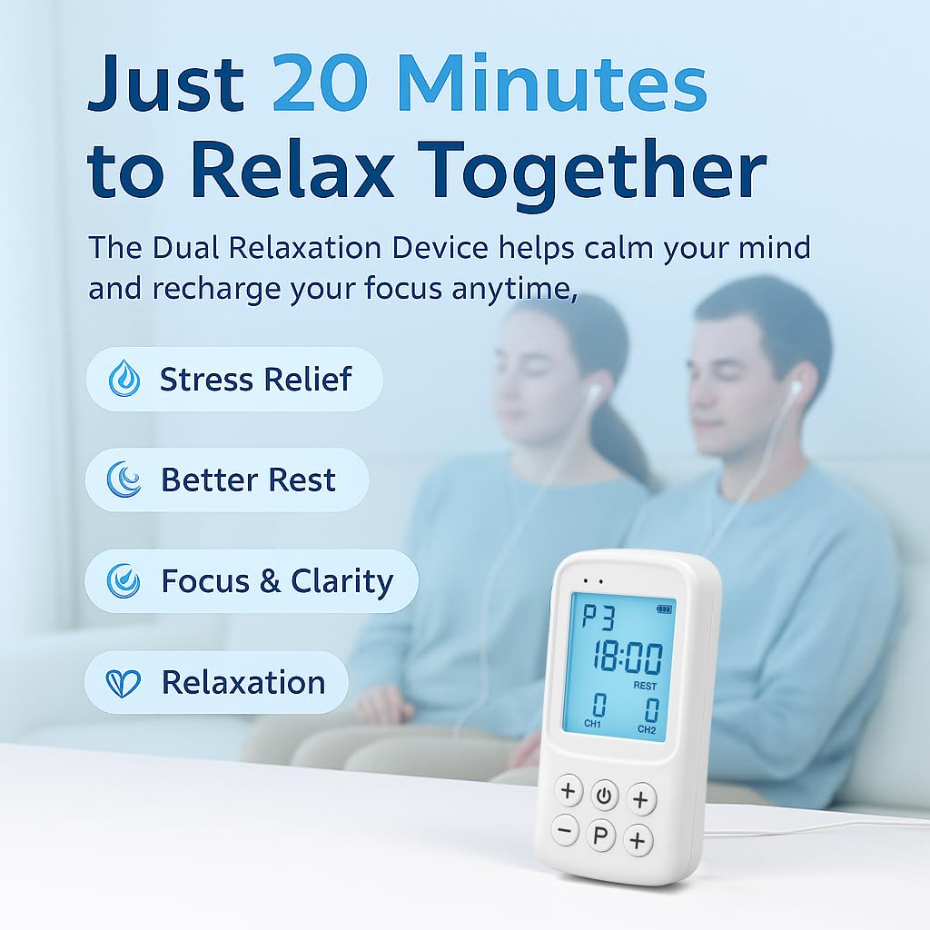 Dual Ear Clip Relaxation Device – 3 Modes & 20 Intensity Levels, Gentle Calming Device for Better Rest, Stress Relief & Focus Support, Relaxation Gifts for Women & People with Anxiety