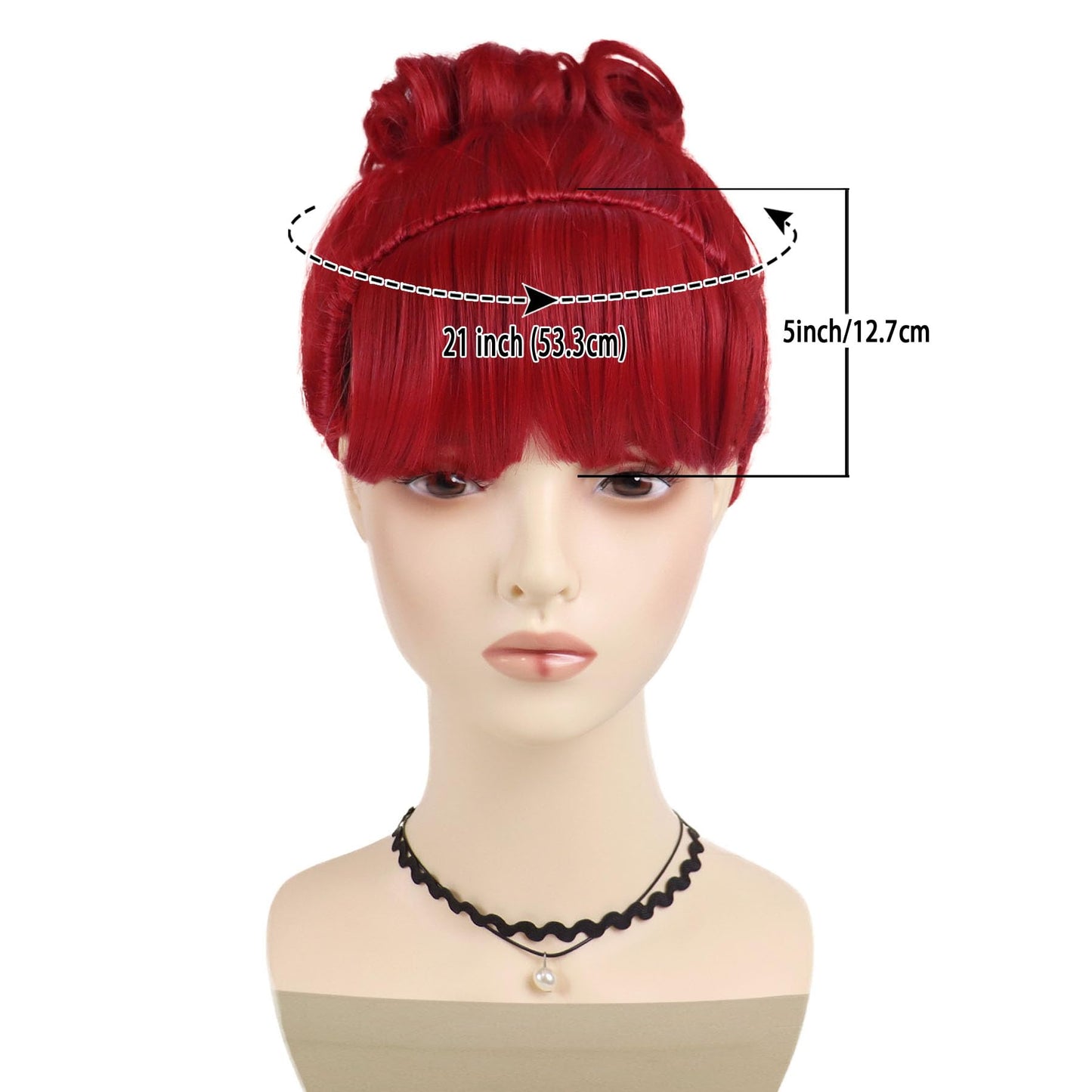 GNIMEGIL Hot Red Wig with Bangs Bun for Women Miss Dead Receptionist Costume Wigs Weaving Cap for Halloween Argentina Costume Co