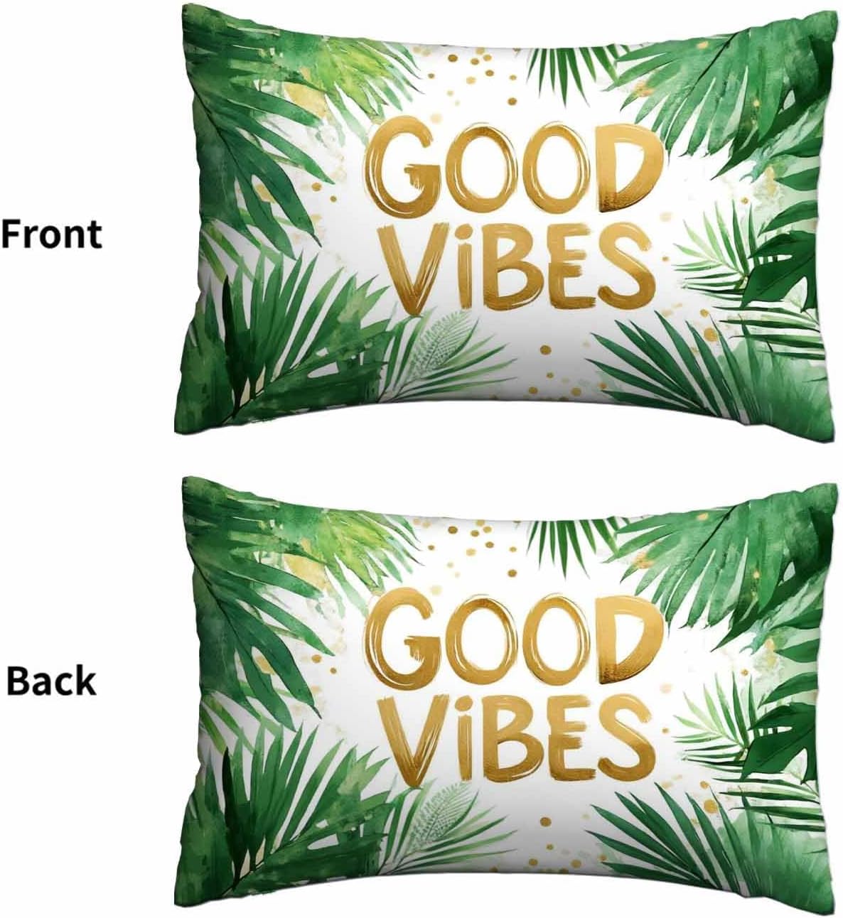 Mugod Rectangle Pillowcase Good Vibes with Green Tropical Palm Leaves,Throw Cushion Covers Rectangle Zipper Decor Sofa Couch Bedroom Living Room Home 20x30 Inches