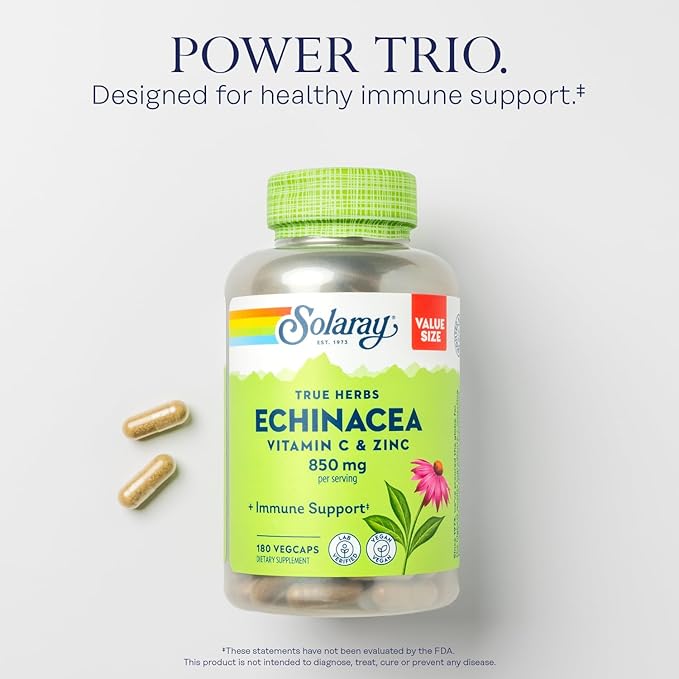 SOLARAY Oil of Oregano Softgels and Echinacea, VIT C & Zinc Immune Support Supplement - Oregano Oil and Echinacea Capsules w/Vitamin C 500mg Plus Bioflavonoids, Vegan, 60-Day Guarantee, 120ct/180ct