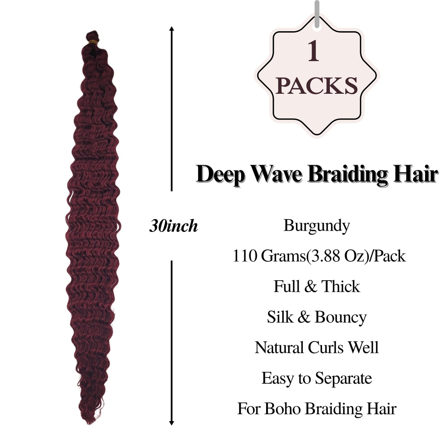 Burgundy Boho Braiding Hair Curly Braiding Hair for Boho Braids Pre stretched Knotless Hair for Bohemian Braids(30 inch, Packs o