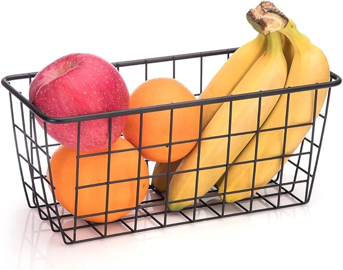 Hanging Kitchen Baskets Adhesive Sturdy Wire Storage Baskets with Kitchen Food Pantry Bathroom Shelf Storage No Drilling Wall Mounted,Black,4 Pack
