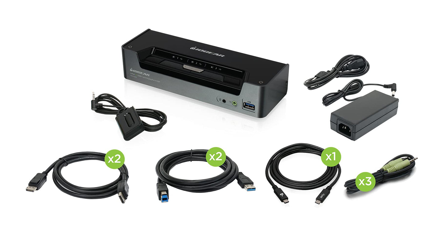 Iogear Kvmp 3-Port 4K Usb-C And Displayport Switch With Power Pass-Through - Gcs1953