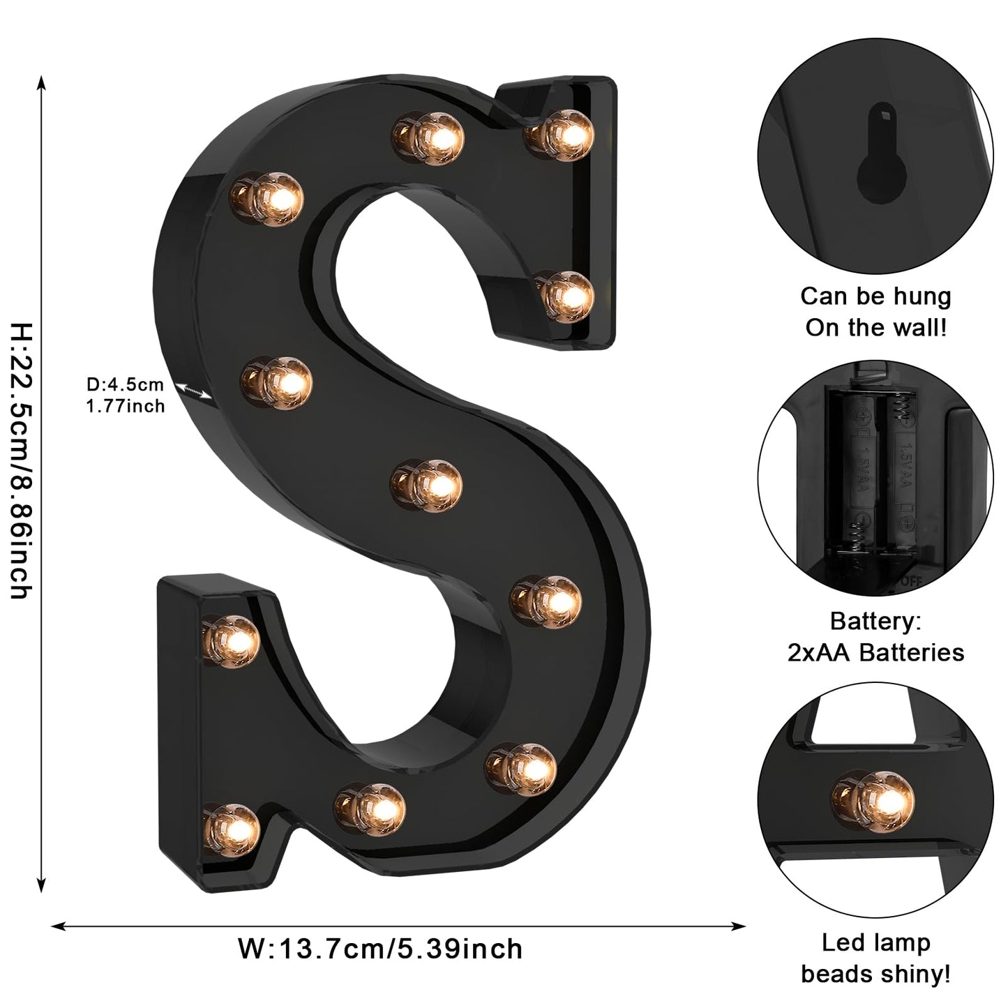 Foaky Black LED Letter Lights - Battery Operated Alphabet Wall Decor, Size N, Model Black-25