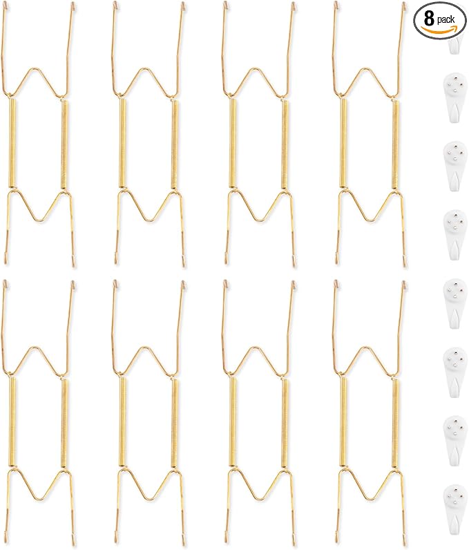 Bilillo 8 Pack Plate Hangers for The Wall, Suitable for 9-11 inch Art Plate, Stainless Steel Invisible Heavy Duty Wire Plate Holder with Wall Hooks, Plate Hangers for Displaying Plates, Platter, Dish
