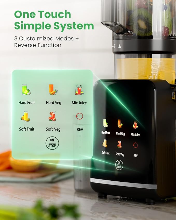 Kismile Cold Press Juicer Machine with 5 Modes, ABS Housing & HD Display, 4.35" Wide Feed Chute Slow Juicer for Fruits & Vegetables, Quiet Masticating Juicer Press, Easy to Clean, High Juice Yield