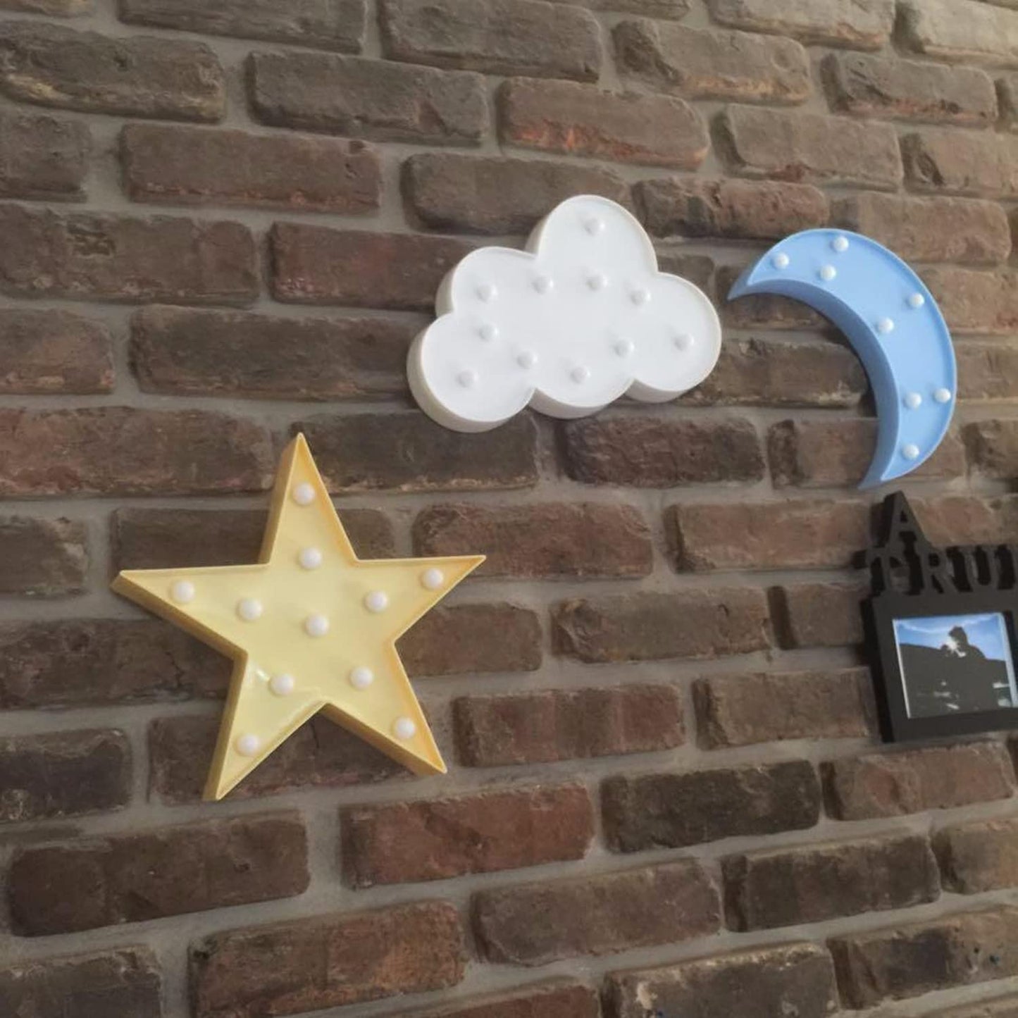 Zuovaov Night Light - Stars, Moon & Clouds - Cute Baby Room Decoration - Plastic - Yellow & Blue