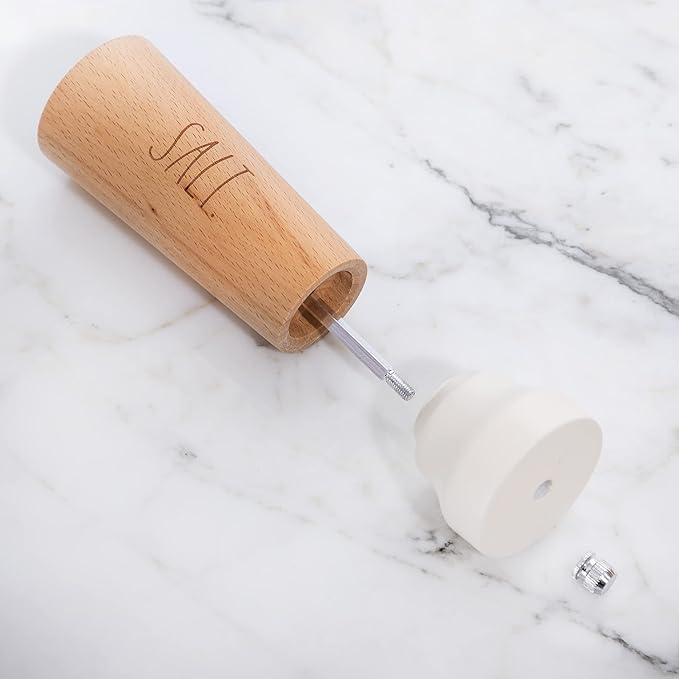 Rae Dunn Salt and Pepper Grinder Set of 2 - Bamboo Sea Salt Pepper Grinder - Classy Salt and Pepper Shakers - Pepper Mill & Salt Mill, Cream