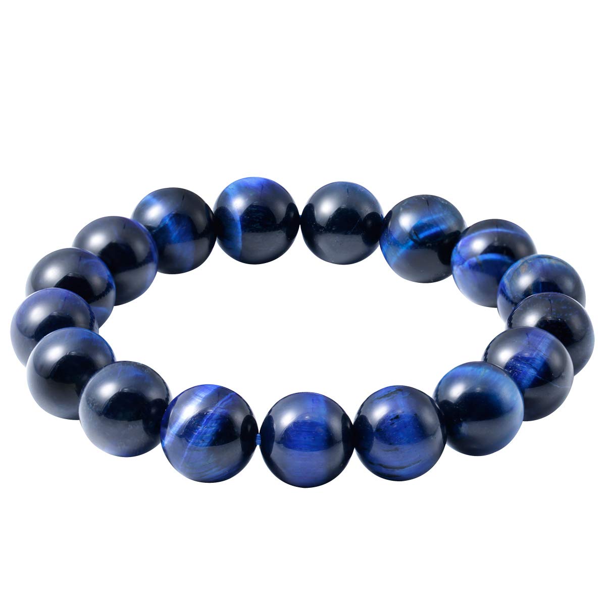Jewever Original Natural Blue Tiger Eye Gemstone 12mm Smooth Round Beads Stretch Unisex