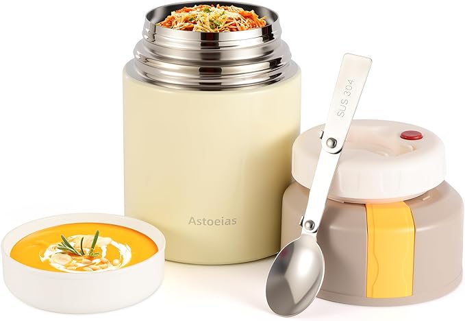 Insulated Thermo Soup Jar for Kids & Adults, 27 oz Stainless Steel Thermal Food Container with Spoon, Triple Layer Insulation (Gray)