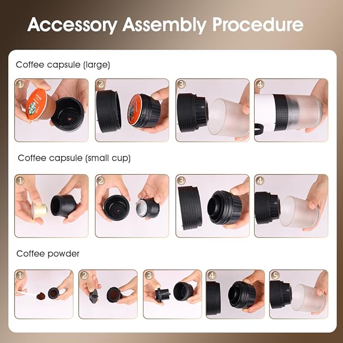Portable Espresso Maker, 20 Bar Pressure Small Coffee Machine, Rechargeable Battery Operated Mini Coffee Maker for Pods or Grounds, Includes Car Charger, for Hot & Iced Coffee (Silver)