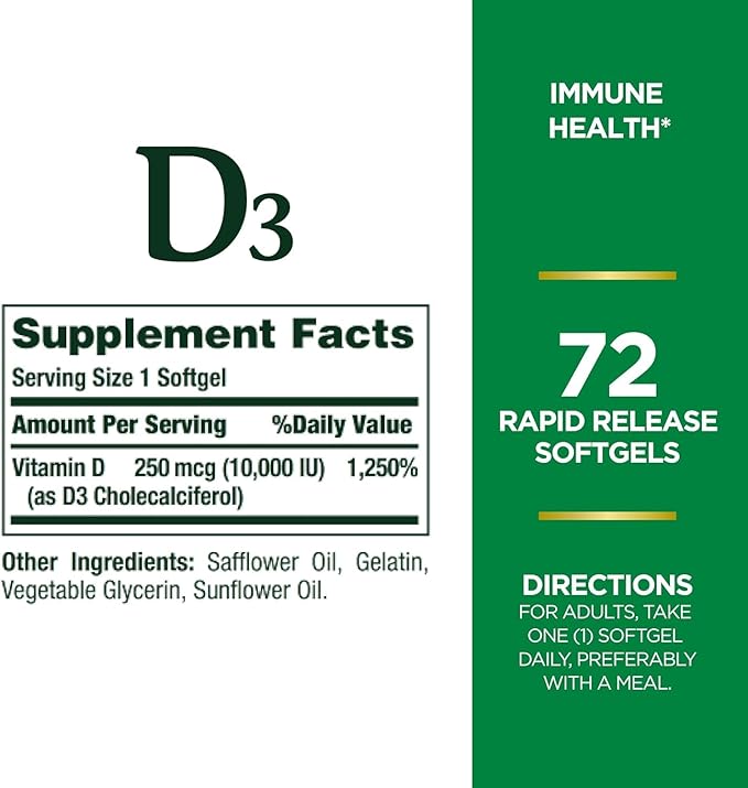 Nature's Bounty D3-10,000 IU Softgels 72 ea (Pack of 4)