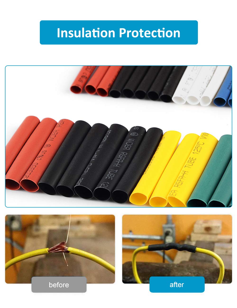 innhom 650pcs Heat Shrink Tubing Heat Shrink Tube Wire Shrink Wrap Shrinkage Ratio 2:1 Electrical Cable Wire Kit Set Long Lasting Insulation Protection