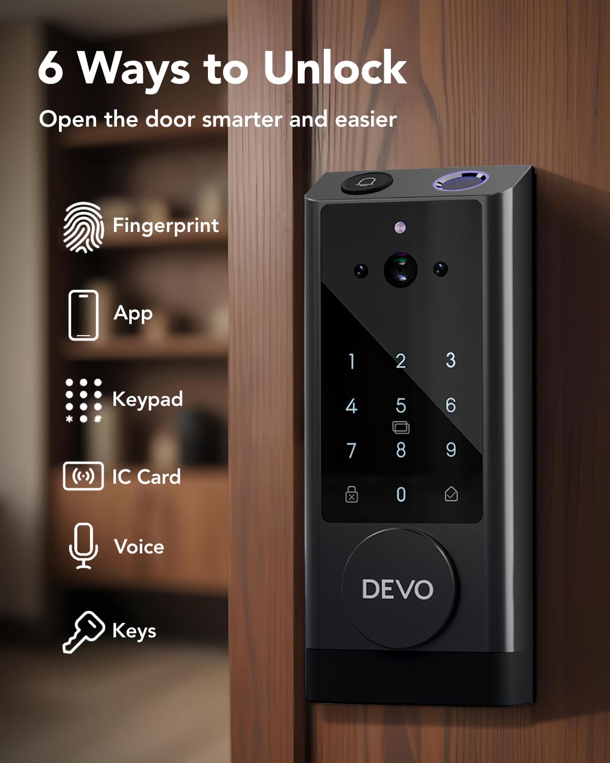 Devo G1 Video Smart Lock with Camera&Doorbell,App Remote Door Lock 6-in-1 Keyless Entry,Fingerprint ID,Auto Locks,Built-in Wi-Fi Smart Deadbolt for Front Door,Easy Install,Waterproof,BHMA Grade 3