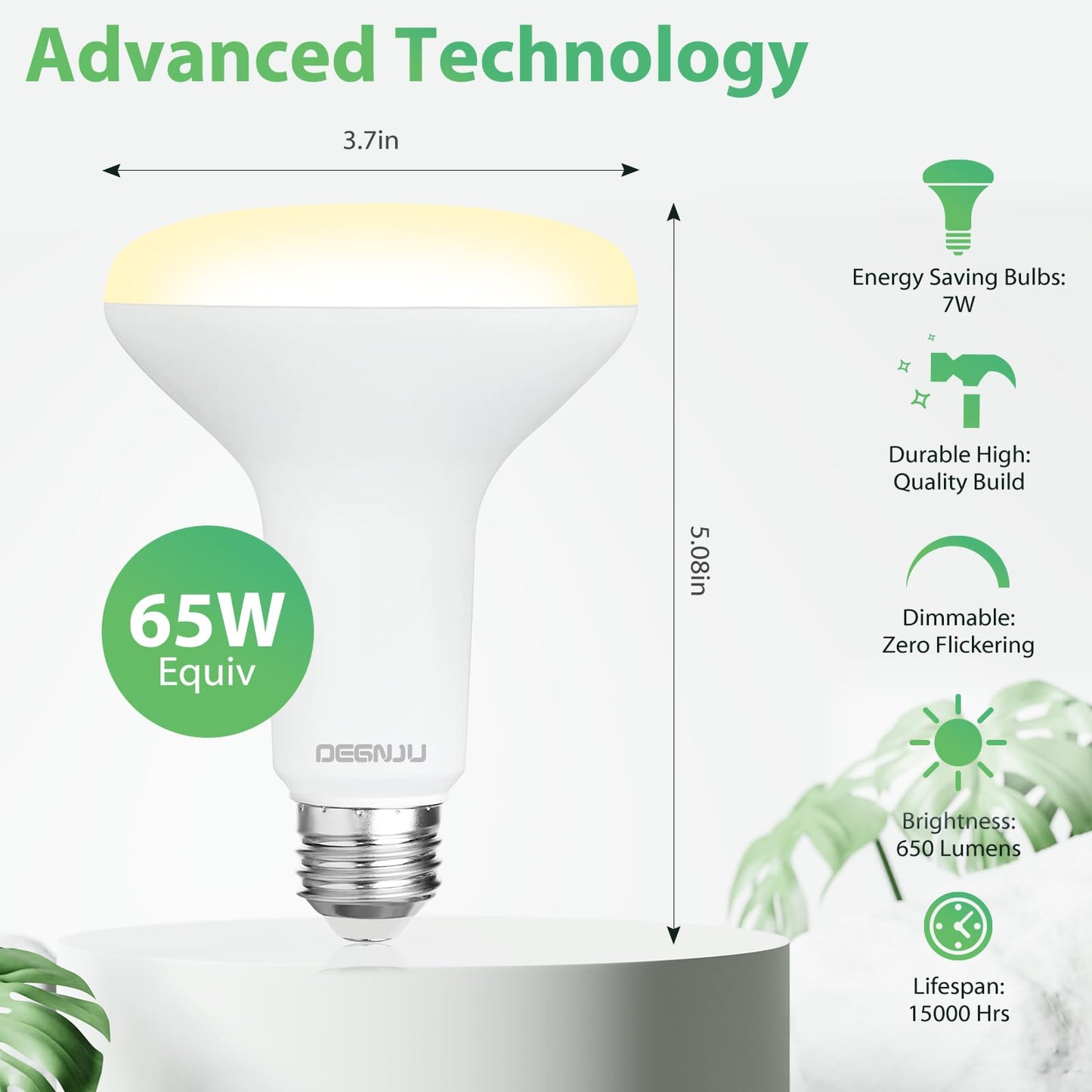 DEGNJU BR30 LED Bulb, Dimmable Flood Lights Indoor CRI80 7W Equivalent 65W 2700K Soft White 650 Lumens, 15000 Lifetime Hours Recessed Light Bulbs, Interior E26 Base LED Can Light Bulbs, 3 Pack