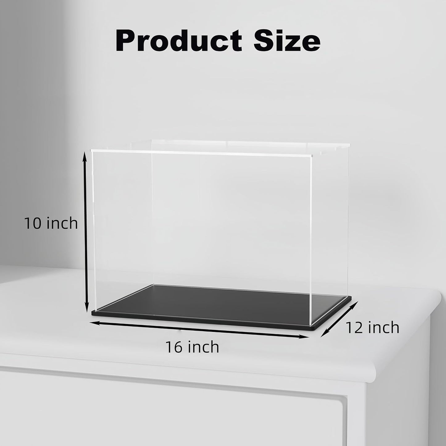 Acrylic Box with Matt Black Base, Simple Self-Assembly Clear Acrylic Display Case, 16x12x10 inch Showcase with Lid for Collections, Figures and Miniture House