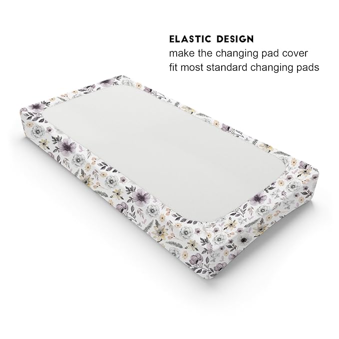 Boho Spring Flowers Leaves Baby Changing Pad Covers Boy Girl 32''x16'' Antique Floral Fitted Diaper Change Table Pad Mats Vintage Wild Floral Garden Soft Breathable Nursery Cradle & Bassinet Sheets
