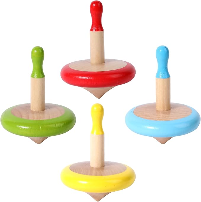 WODI 4PCS Wooden Spinning Tops - Adorable Animal Gyroscope Toys for Toddlers, Safe & Fun Montessori Educational Gift, Fidget Spinner for Kids/Toddlers (#3)