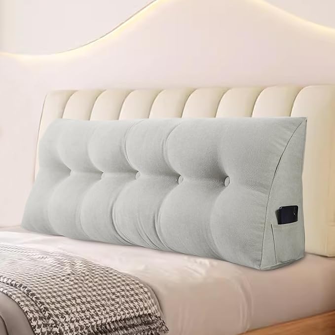 Large Triangular Headboard Pillows Long Backrest Positioning Support Bolster Cushion for Daybed Fluffy Quality Plush Body Wedge Pillow with Removable Cover(Light grey-24x8x20in)