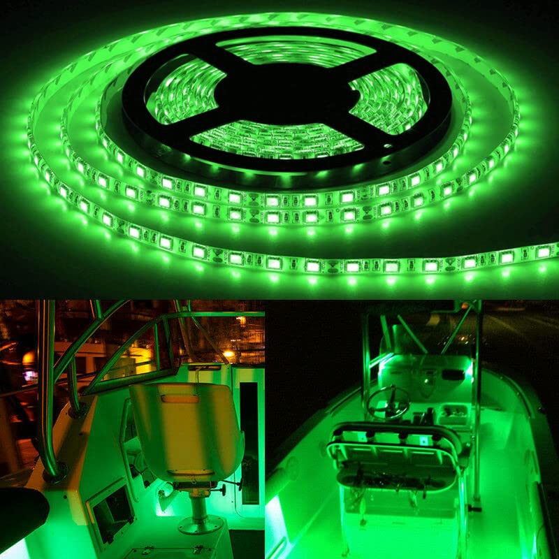 Vbakor LED Boat Lights, Waterproof 25FT Green Strip Lights, Marine Pontoon Deck Interior Lighting, Under Gunnel Night Fishing Accessories