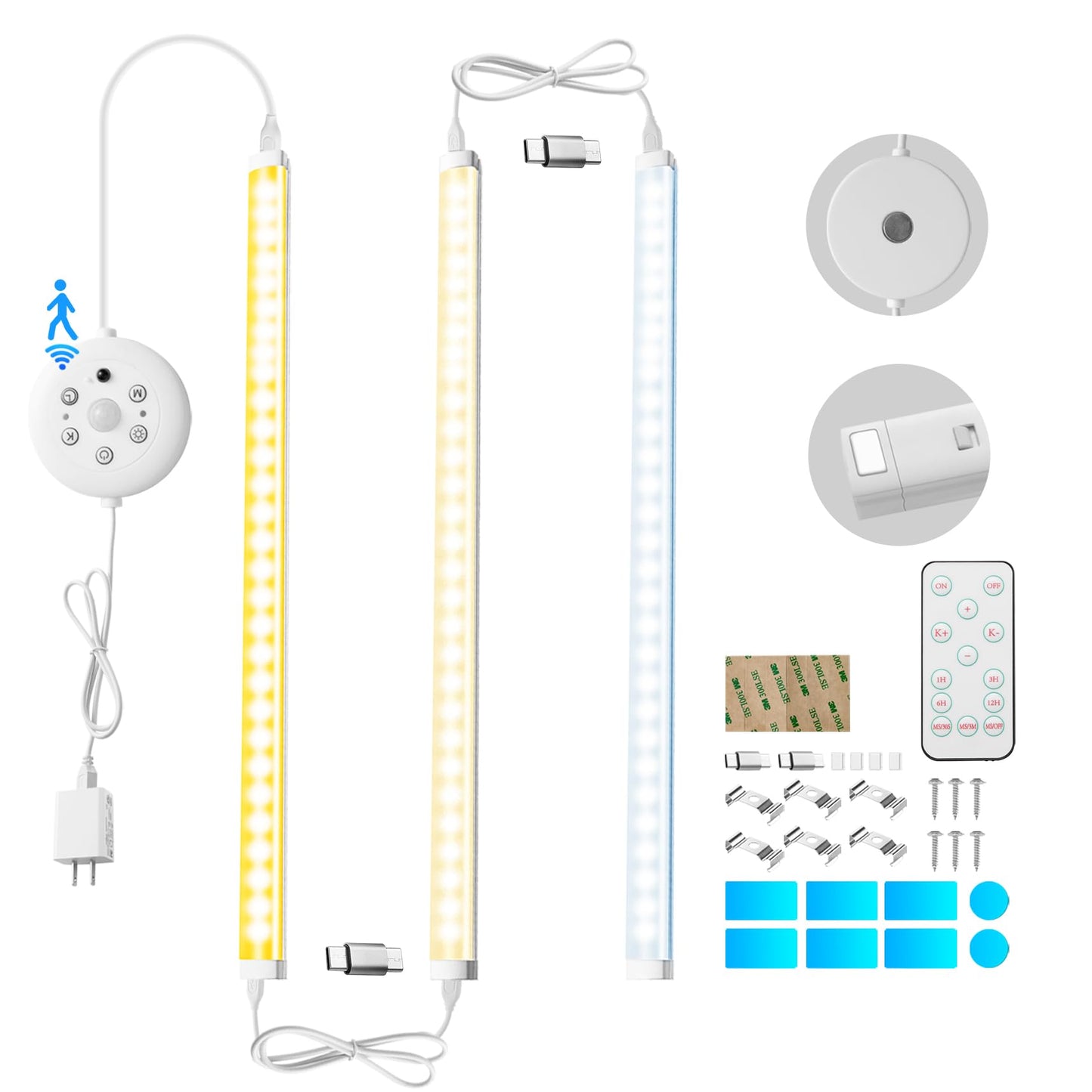 Thlifure Led Cabinet Lights Bar With Motion Sensor  Dimmable Brightness And Color  Wireless Remote  Ultra Thin Strips Lighting Magnetic Mounting For Kitchen Bookshelf Closet 3Pack