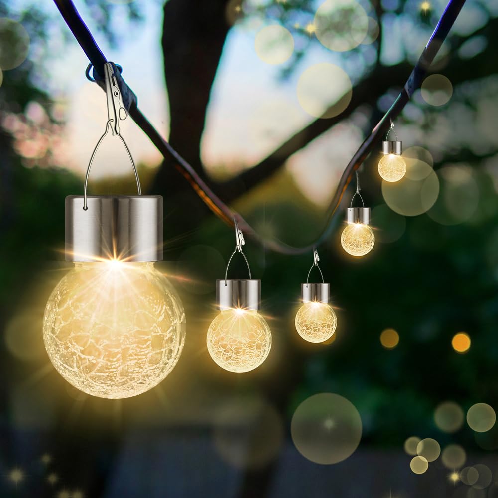 PARTPHONER Solar Lights Outdoor 12 Pack, Waterproof Hanging Globe Lanterns,  ed Glass, Warm White, Model PA1165