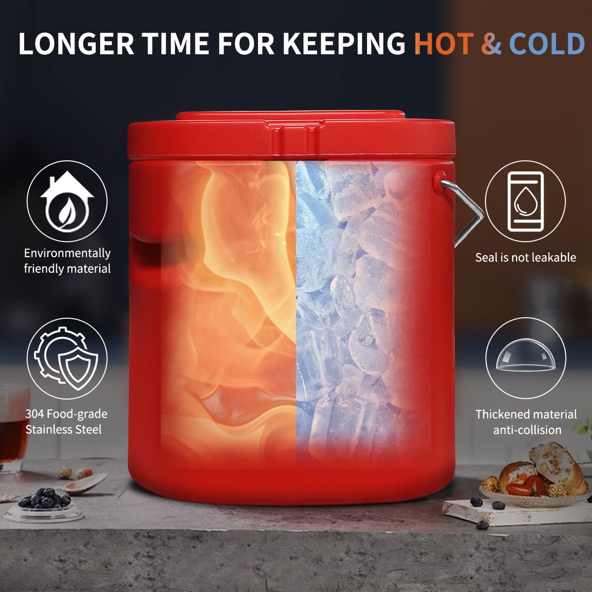 Plieren Insulated Soup Container Commercial Food Warmer for Hot or Cold Food, 2.5 Gallon Hot Box for Catering, Food Cooler with 4 Buckles, Handles, & Spoon, Soup Carrier for Restaurant, Canteen, Home