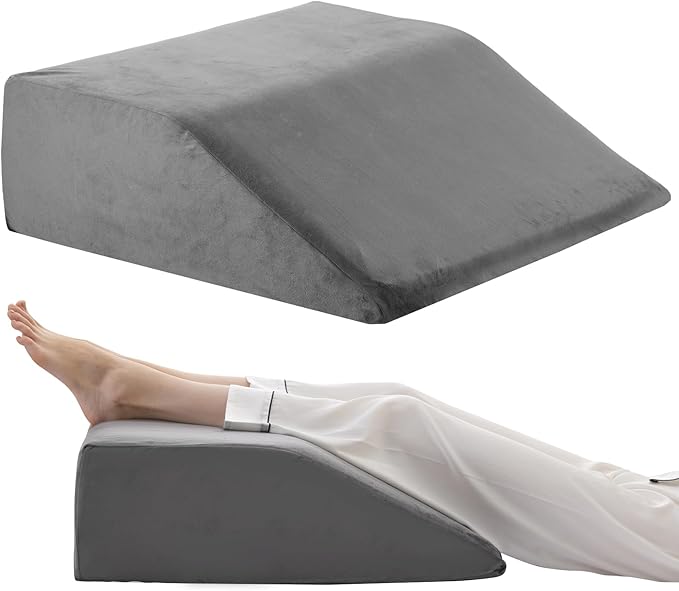 Leg Elevation Pillows, Leg Pillows for Sleeping, Cooling Gel Memory Foam Top, Wedge Pillow for Legs, Leg Wedges for Circulation, Swelling, After Surgery - Removable Cover (10 Inch, Grey)