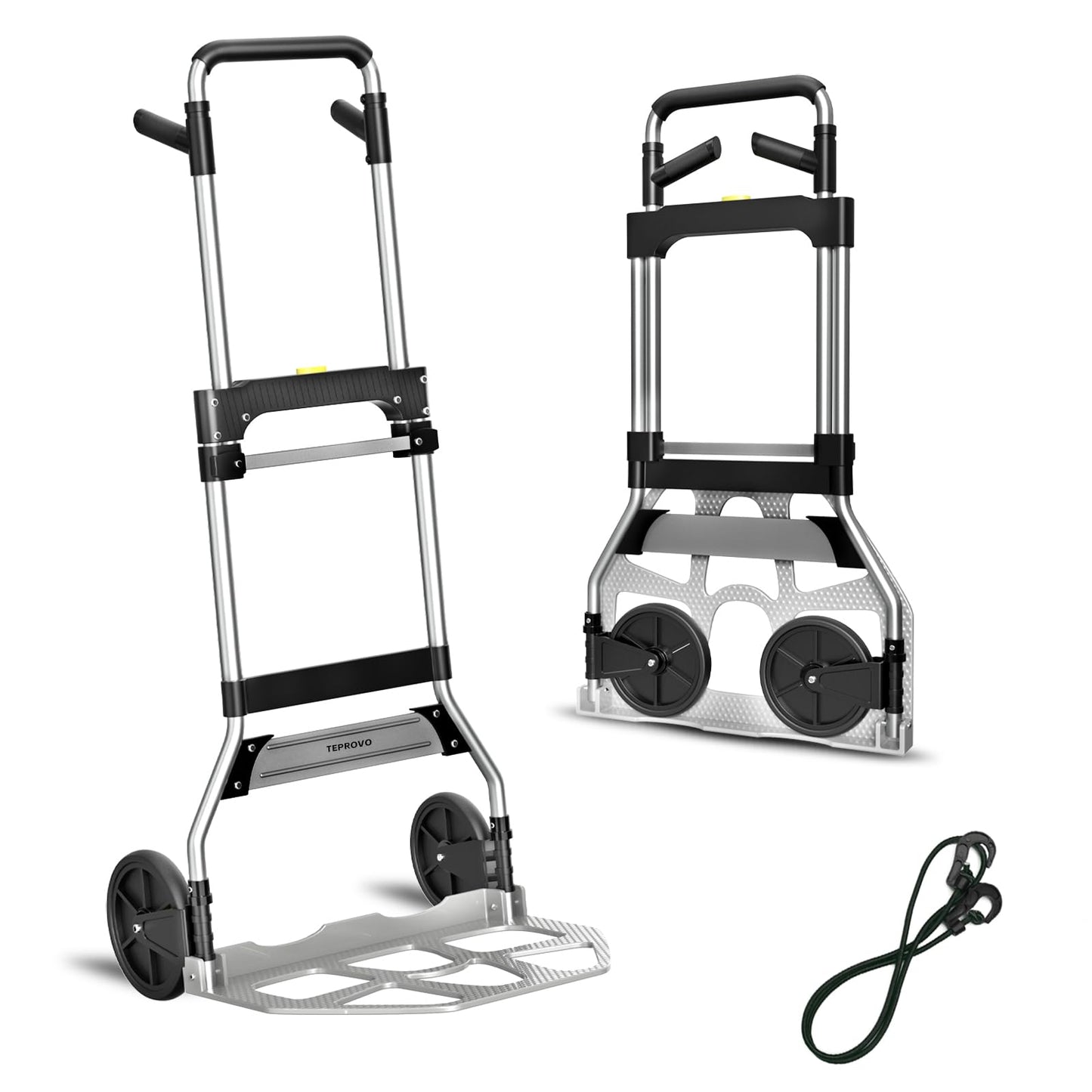 Teprovo Folding Hand Truck Dolly Cart,340LB Capacity Portable Aluminum Dolly Cart with Telescoping Handle and 7 Inch Rubber Wheels for Moving,Shopping,Travel,Office Use