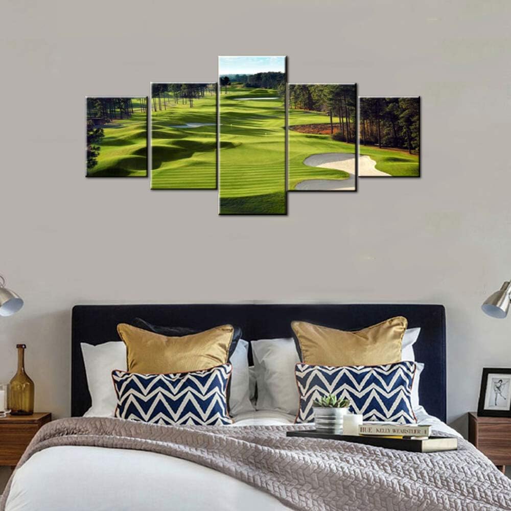 Golf Pictures Wall Decor Golf Course Paintings Premium Quality Artwork on Canvas Green 5 Piecs Sand Bunker Wall Art for Living Room House Decor Framed Ready to Hang Posters and Prints(50''Wx24''H)