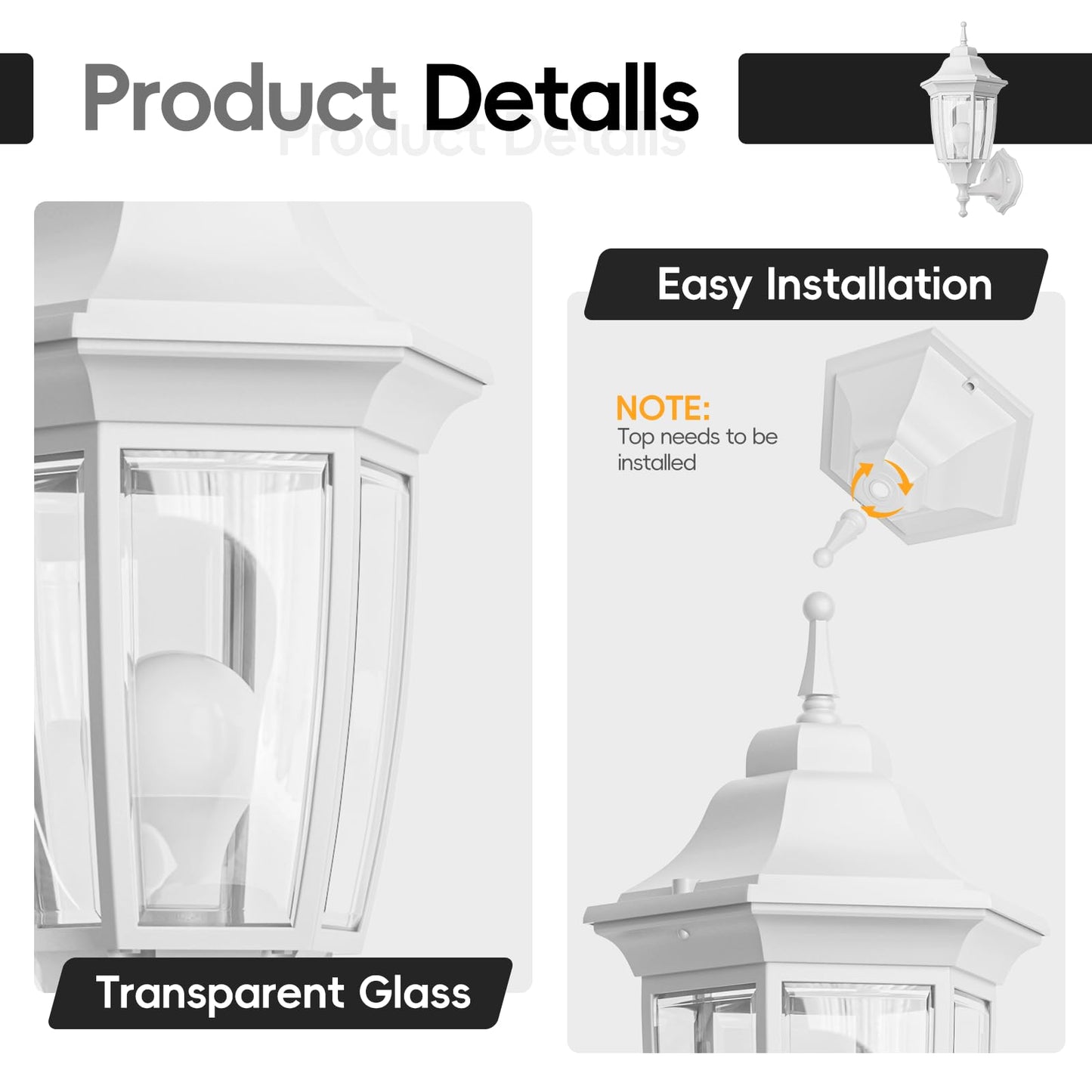 Emart Dusk To Dawn Outdoor Porch Light  Exterior Anti-Corrosion  Waterproof Aluminum & Glass Shades Wall Lamp Fixture  Modern Sconce Lantern For Yard  House  Garage - 1 Pack  White (Bulb Included)