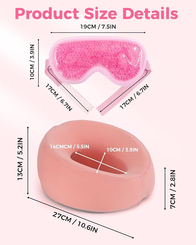 Face Down Pillow Massage Headrest for Bed Massage Head Holder w/ Gel Eyemask At Home Salon Breathable Foam Face Down Pillow After Eye Surgery Vitrectomy Recovery Sleeping Massage Face Cradle for Bed