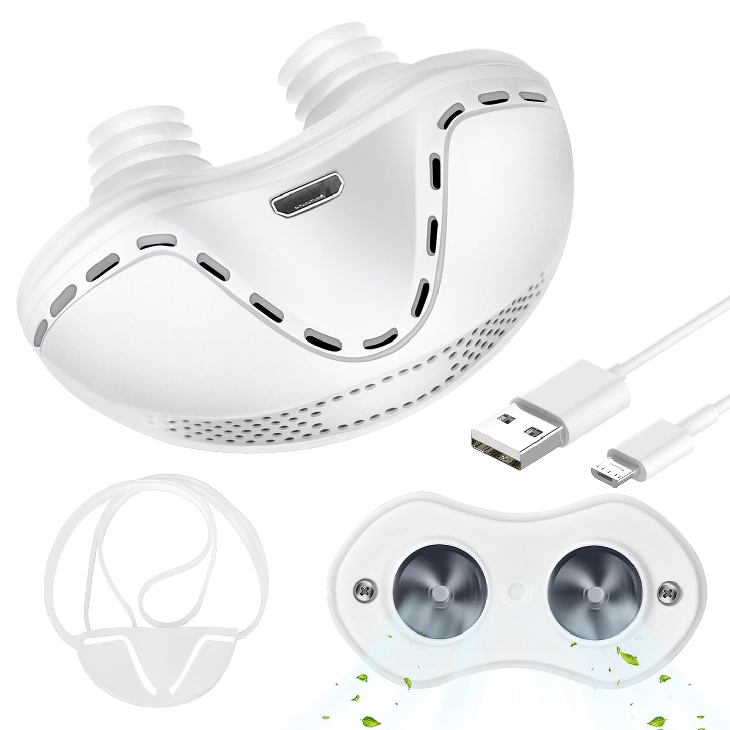 Anti Snoring Devices, Adjustable Wind Speed Snoring Solution, Electric Anti Snore Reduction Device Aids Nose Vents Plugs for Men & Women(White)-1