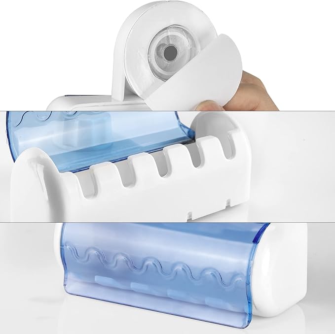 2 PCS Self Adhesive Toothbrush Holder with Cover for Bathroom, 5-Slot Wall Mounted Toothbrush Organizer Rack for Shower, Dorm, Cabinet