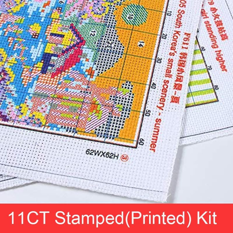 Stitchmelody Stamped Cross Stitch Kits,14CT Printed Pattern on Canvas,DMC Threads Embroidery Set-Happy Couple 17.3''×14.2''