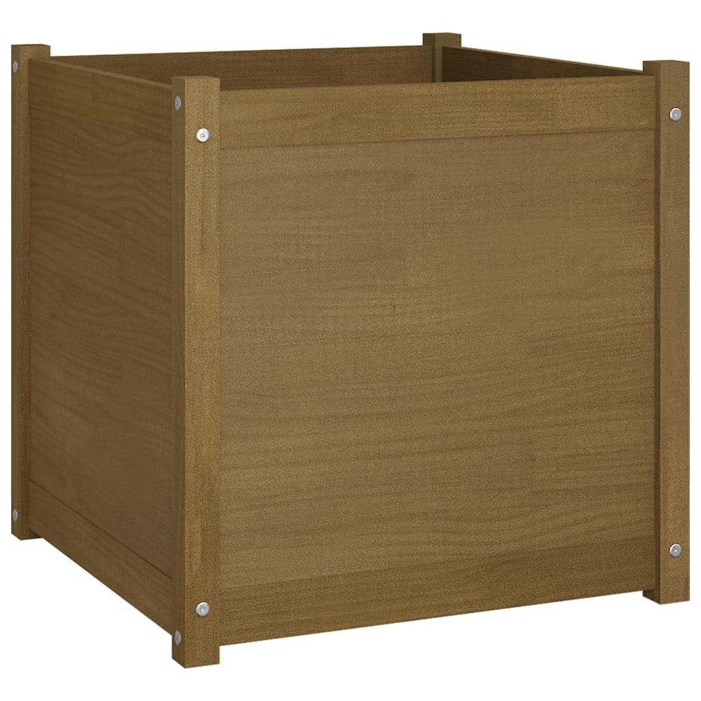 Molumvel Square Garden Planter Box, 24-Inch Large Outdoor Flower Pot, Sturdy Solid Pine Wood Planting Bed for Patio, Balcony, Backyard, Honey Brown