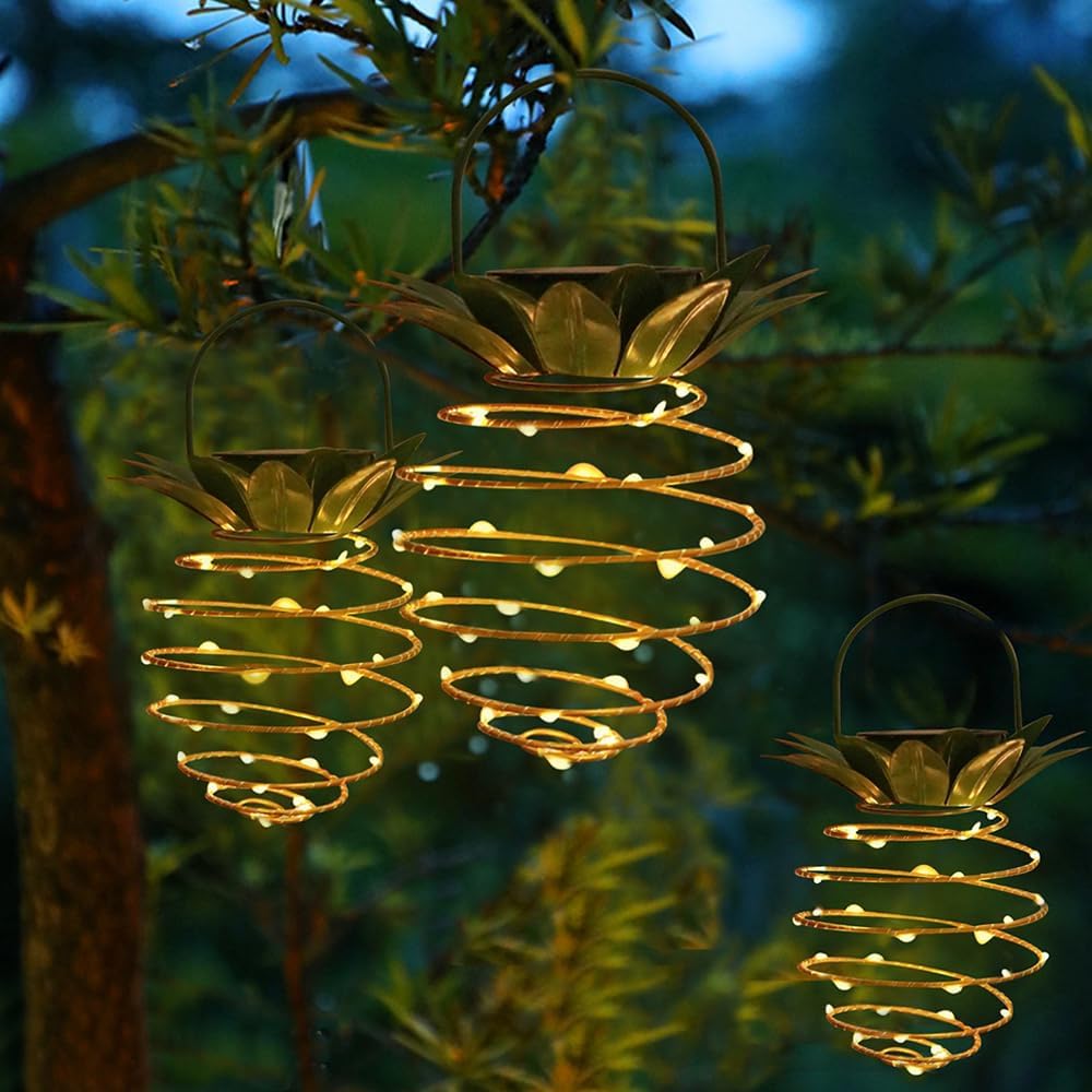 JHPGEOE 2 Pack Outdoor Solar Hanging Lantern Lights - 60LED Waterproof Solar Pineapple Light Outdoor for Garden,Yard Porch Lawn Backyard Landscape Pathway Patio Outside Gardening
