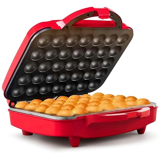 Holstein Housewares 35-Count Cake Pop Maker with Non-Stick Plates & Indicator Lights – Bakes 35 Sweet or Savory Pops Fast, Perfect for Birthday Treats & Holiday Party Snacks, Red