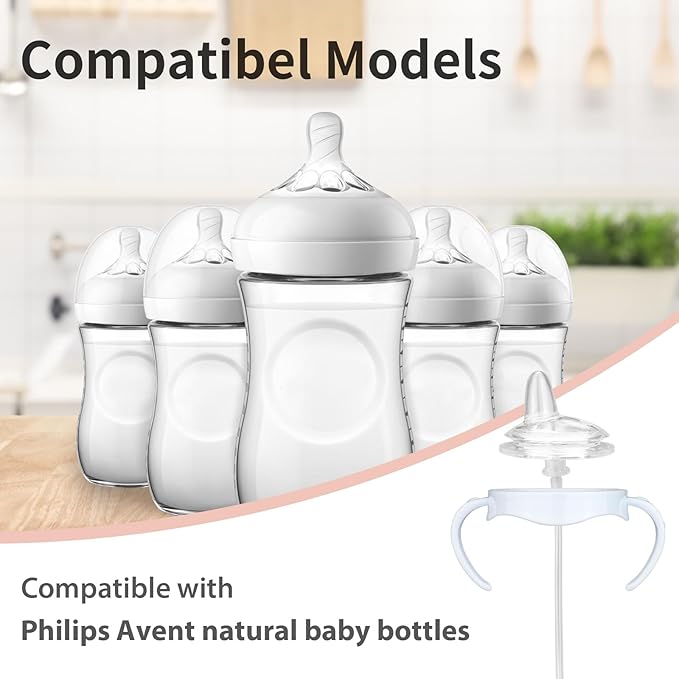 4 Pack Sippy Cup Nipples Kit for Philips Avent Natural Baby Bottle, Toddler Transition Kit with 4 Soft Straw Nipple, 2 Weighted Straw, 2 Bottle Handle, 2 Cleaning Brush