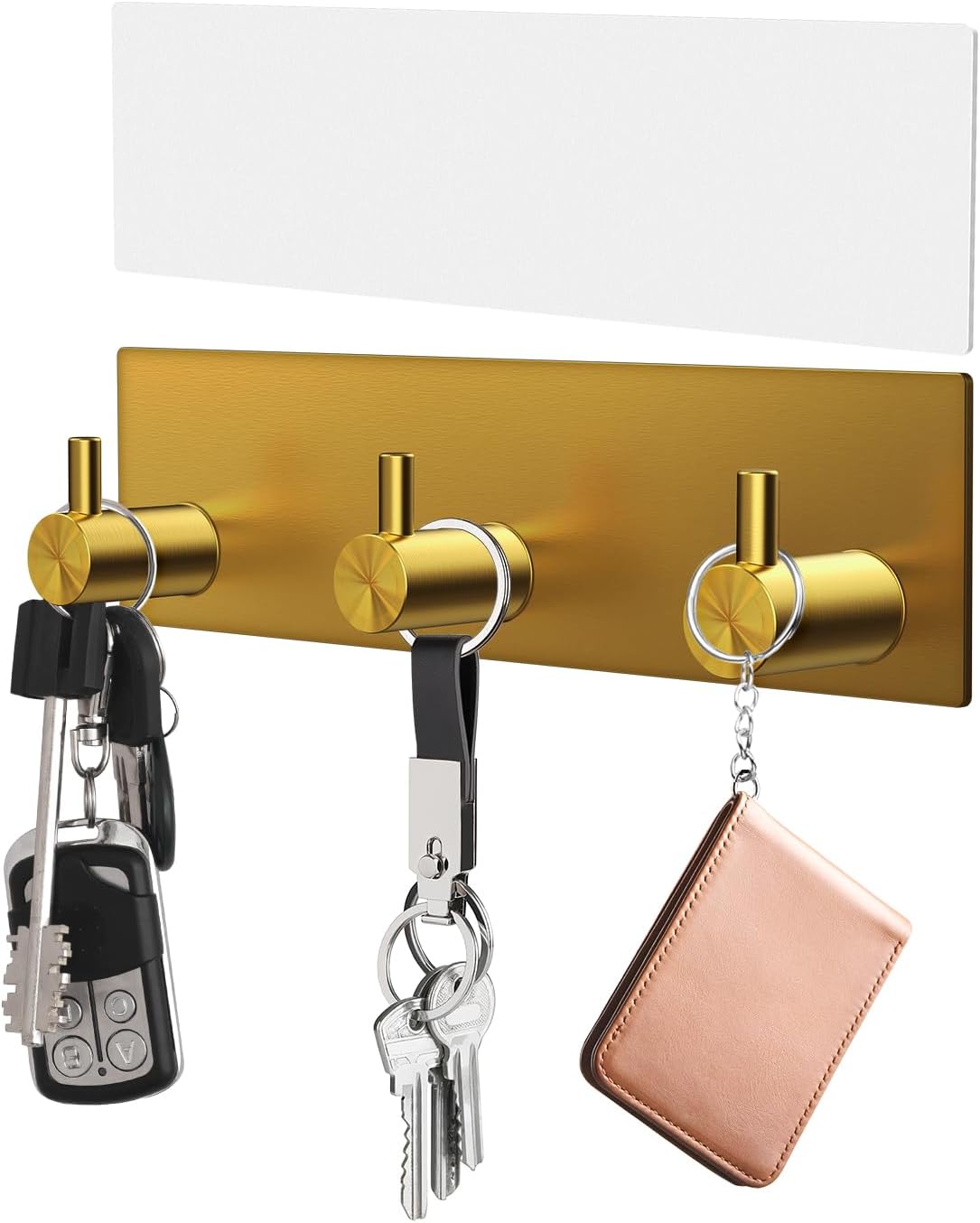 VIS'V Key Holder Wall Mount, Small Metal Self Adhesive Key Hanger with 3 Hooks, No Drilling, Extra Adhesive Strip, Gold